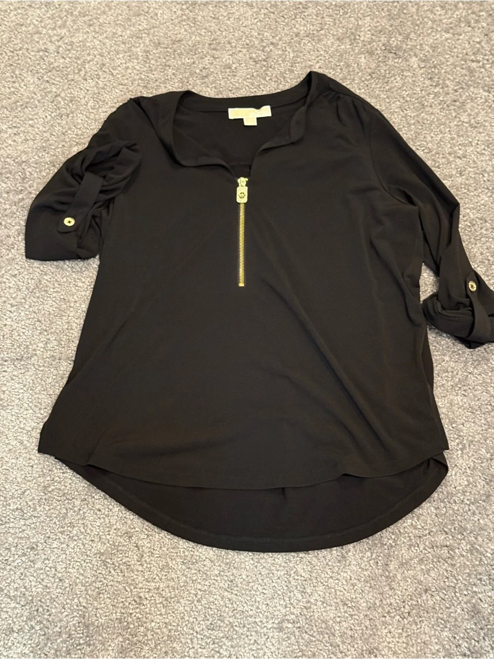Michael Kors Black Zip-Front Roll-Sleeve Blouse